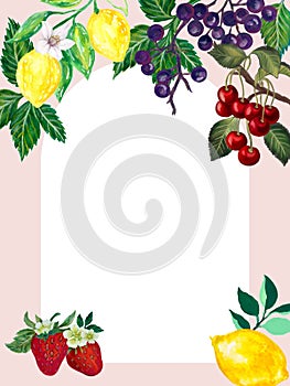 ngredients Fruit Citrus Berry ripe garden countryside birtday party watercolor illustration