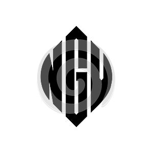 NGV circle letter logo design with circle and ellipse shape. NGV ellipse letters with typographic style. The three initials form a