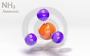 NH3. Ammonia molecule with hydrogen and nitrogen atoms. 3d rendering