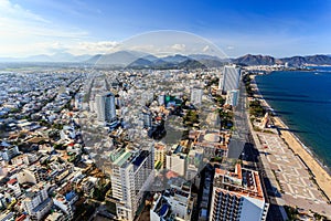 Nha Trang city panorama with sea and mountains Vietnam