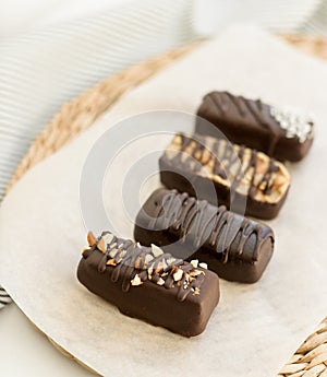 Handmade chocolate candies with nuts