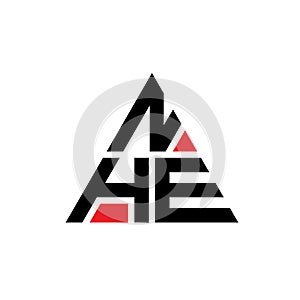 NHE triangle letter logo design with triangle shape. NHE triangle logo design monogram. NHE triangle vector logo template with red