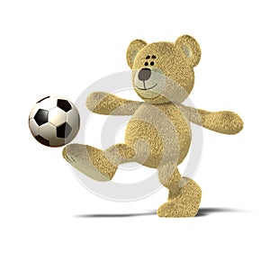 Nhi Bear kicking a soccer ball photo