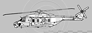 NHIndustries NH90. Vector drawing of military multirole helicopter