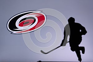 NHL Hockey Concept photo. silhouette of profesiional NHL hockey player