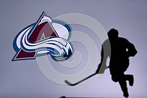 NHL Hockey Concept photo. silhouette of profesiional NHL hockey player