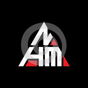 NHM triangle letter logo design with triangle shape. NHM triangle logo design monogram. NHM triangle vector logo template with red