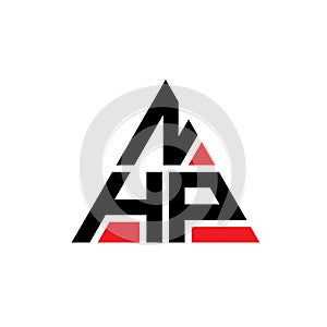 NHP triangle letter logo design with triangle shape. NHP triangle logo design monogram. NHP triangle vector logo template with red