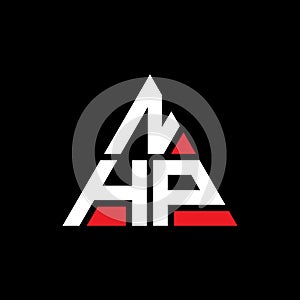 NHP triangle letter logo design with triangle shape. NHP triangle logo design monogram. NHP triangle vector logo template with red