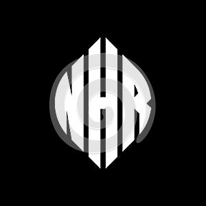 NHR circle letter logo design with circle and ellipse shape. NHR ellipse letters with typographic style. The three initials form a