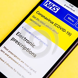 NHS App Mobile Or Smart Phone Screenshot Fro Electronic Prescriptions During Covid-19 Pandemic