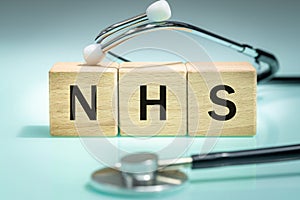 NHS, Lettering on Wooden Blocks, National Health Service, collective name for three of the four publicly funded health care