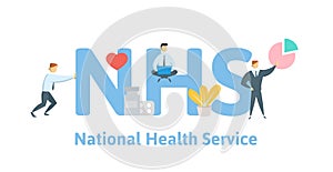 NHS, National Health Service. Concept with keywords, letters and icons. Flat vector illustration on white background. photo