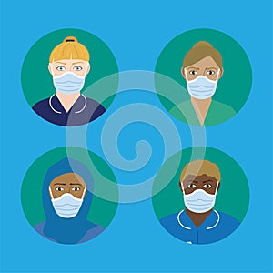 NHS nurse characters wearing surgical masks