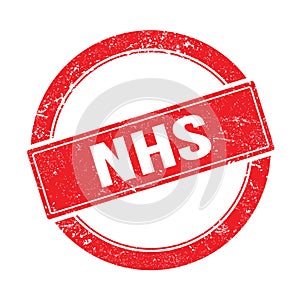 NHS text on red grungy round stamp