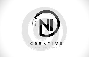 NI Letter Logo with Circle Brush Design and White Background photo