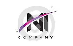 NI N I Black Letter Logo Design with Purple Magenta Swoosh photo