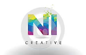 NI N I Colorful Letter Origami Triangles Design Vector. photo