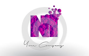 NI N I Dots Letter Logo with Purple Bubbles Texture. photo