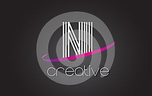 NI N I Letter Logo with Lines Design And Purple Swoosh. photo