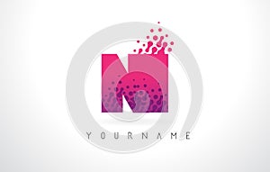 NI N I Letter Logo with Pink Purple Color and Particles Dots Design. photo