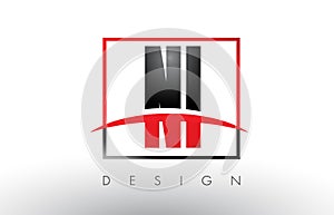 NI N I Logo Letters with Red and Black Colors and Swoosh. photo