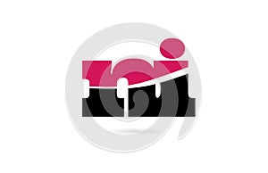 ni n i pink and black alphabet letter combination logo icon design photo
