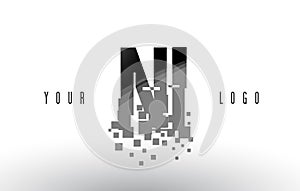 NI N I Pixel Letter Logo with Digital Shattered Black Squares photo