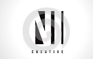 NI N I White Letter Logo Design with Black Square. photo
