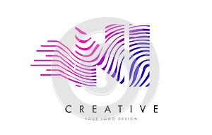 NI N I Zebra Lines Letter Logo Design with Magenta Colors photo