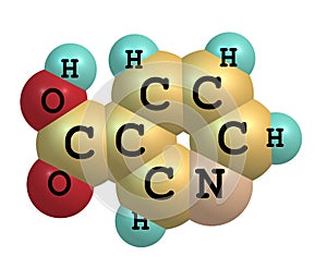 Niacin (B3) molecular structure on white background