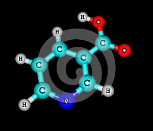 Niacin (B3) molecular structure on black background