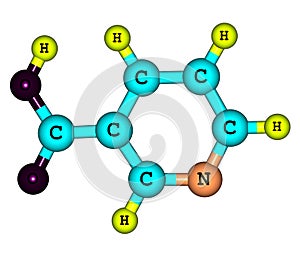 Niacin (B3) molecular structure on white background