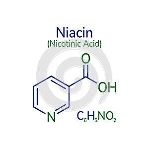 Niacin molecular formula vector illustration. nicotinic acid skeletal molecule structure and simple text. Vitamin B3