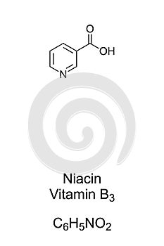 Niacin vitamin B3 vitamer chemical formula and structure photo