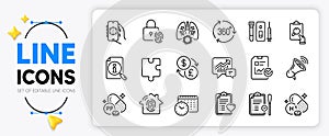 Niacin, Vitamin h1 and Fingerprint lock line icons. For web app. Vector