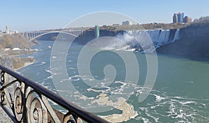 NIAGARA FALLS, CANADA - NOVEMBER 13th 2016: Rainbow bridge connecting USA and Canada