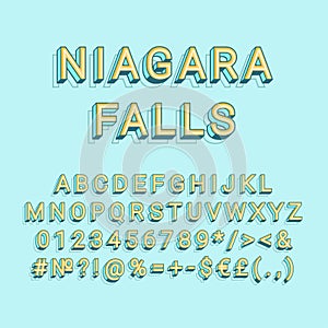 Niagara Falls header vintage 3d vector alphabet set