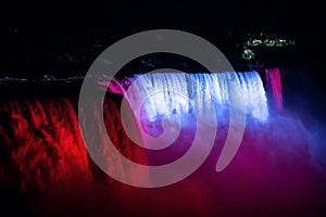 NIagara falls illuminated with color lights at night