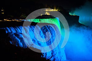 NIagara falls illuminated with color lights at night