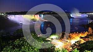 Niagara Falls illuminated at night