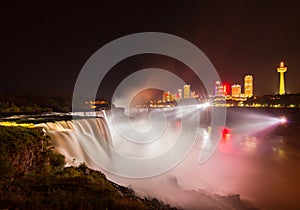 Niagara Falls light show at night, USA