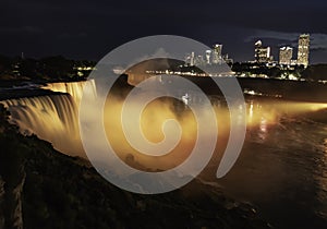 Niagara Falls lit at night