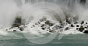 Niagara falls river and rocks at bottom of cascade 4K