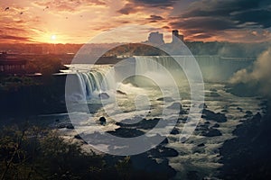 Niagara Falls at sunrise, United States of America, USA, Dusk at Niagara, AI Generated