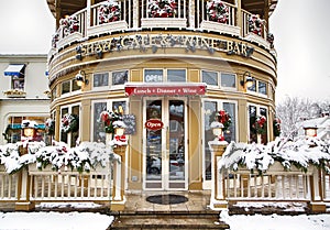 NIAGARA ON THE LAKE,CANADA - DECEMBER 2, 2019: A famous restaurant Shaw Cafe & Wine Bar at winter time in the Queen street