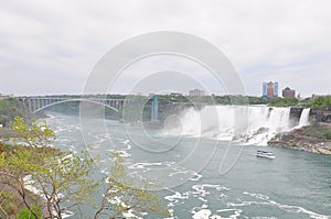 The Niagara River, american falls and rainbow bridge