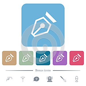 Nib outline flat icons on color rounded square backgrounds