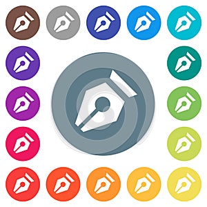 Nib solid flat white icons on round color backgrounds