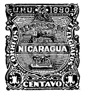 Nicaragua 1 Centavo Stamp in 1890, vintage illustration photo